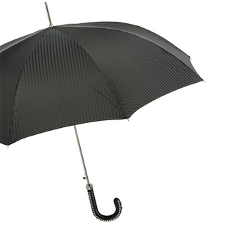 Black studded leather handle waterproof handmade Italian luxury umbrella side view