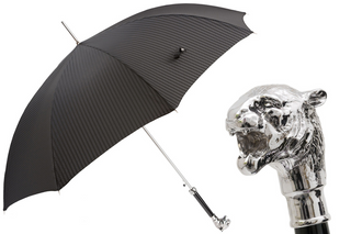 Silver tiger automatic metal handle handmade Italian luxury men's umbrella front view