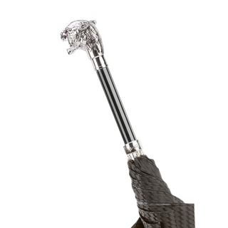 Silver tiger automatic metal handle handmade Italian luxury men's umbrella detail