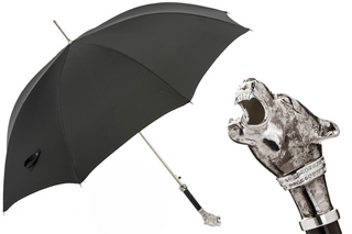 Vintage panther brass handle automatic handmade Italian luxury umbrella front view