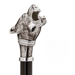 Vintage panther brass handle automatic handmade Italian luxury umbrella close-up