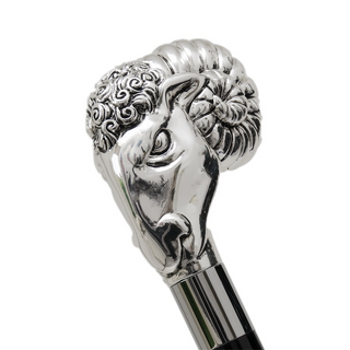 Luxury silver ram handle automatic handmade Italian men's umbrella close-up