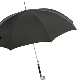 Luxury silver ram handle automatic handmade Italian men's umbrella side view