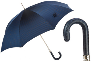 Gents manual navy leather handle handmade Italian classic umbrella front view