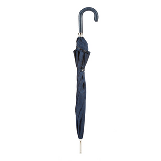 Gents manual navy leather handle handmade Italian classic umbrella close-up