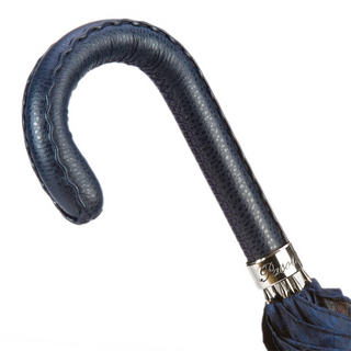 Gents manual navy leather handle handmade Italian classic umbrella canopy