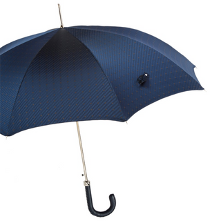 Gents manual navy leather handle handmade Italian classic umbrella side view