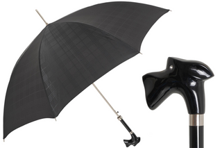 Luxury black acetate handle automatic handmade Italian men's rain umbrella front view