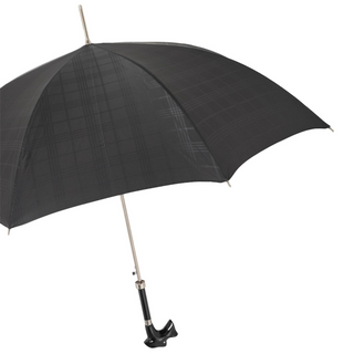 Luxury black acetate handle automatic handmade Italian men's rain umbrella side view
