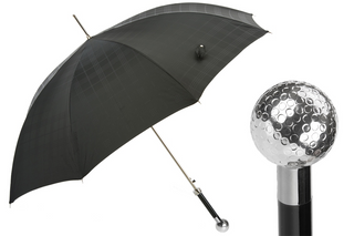 Silver golf ball handle automatic handmade Italian luxury men's umbrella front view