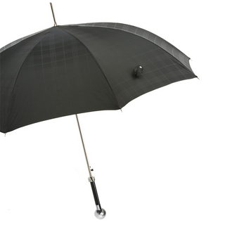 Silver golf ball handle automatic handmade Italian luxury men's umbrella close-up