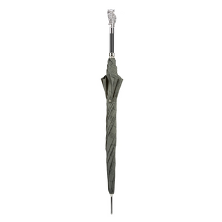 Silver owl checkered gray golf ball handle handmade Italian men's umbrella close-up
