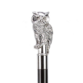Silver owl checkered gray golf ball handle handmade Italian men's umbrella canopy