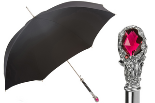 Black luxury red gem handle automatic Italian designer men's umbrella front view