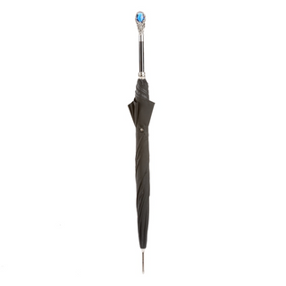 Black luxury blue gem handle Italian handmade men's umbrella close-up