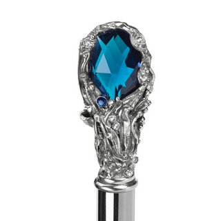 Black luxury blue gem handle Italian handmade men's umbrella detail