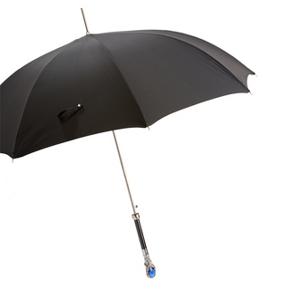 Black luxury blue gem handle Italian handmade men's umbrella side view