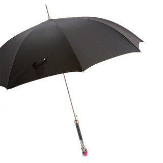 Black luxury red gem handle automatic Italian designer men's umbrella side view