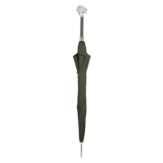 Green luxury silver lion handle handmade Italian men's umbrella close-up