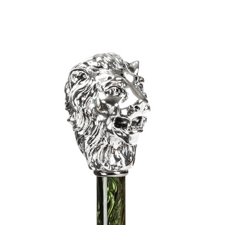Green luxury silver lion handle handmade Italian men's umbrella back view