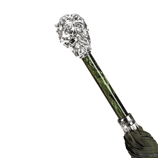 Green luxury silver lion handle handmade Italian men's umbrella canopy