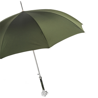 Green luxury silver lion handle handmade Italian men's umbrella side view