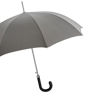 Grey leather handle durable polyester canopy handmade Italian men's umbrella side view
