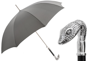 Snake head handle polyester canopy handmade Italian men's umbrella front view