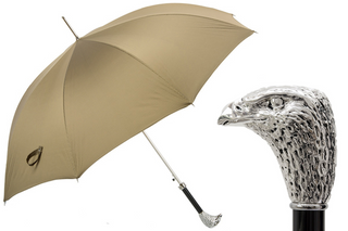 Silver eagle silver plated handle automatic Italian men's umbrella front view
