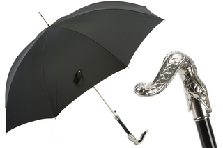 Black luxury snake handle automatic handmade Italian men's umbrella front view