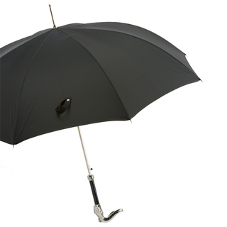 Black luxury snake handle automatic handmade Italian men's umbrella side view