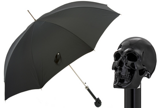 Black skull handle automatic polyester canopy handmade Italian luxury umbrella front view
