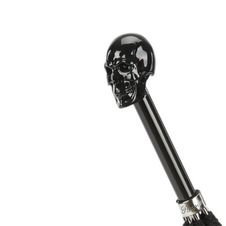 Black skull handle automatic polyester canopy handmade Italian luxury umbrella back view