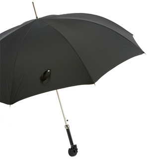 Black skull handle automatic polyester canopy handmade Italian luxury umbrella side view