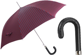 Gentleman striped leather handle water-resistant handmade Italian umbrella front view