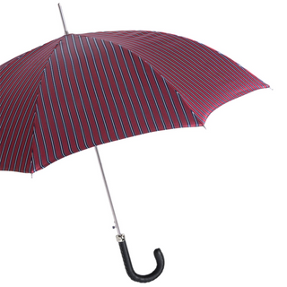 Gentleman striped leather handle water-resistant handmade Italian umbrella side view