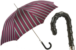 Men's leather handle classic automatic handmade Italian rain umbrella front view