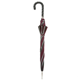 Men's leather handle classic automatic handmade Italian rain umbrella close-up