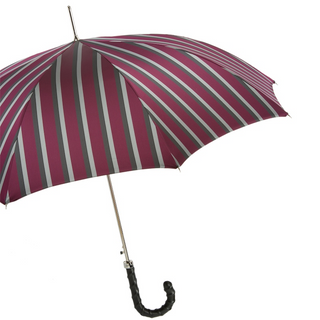 Men's leather handle classic automatic handmade Italian rain umbrella side view