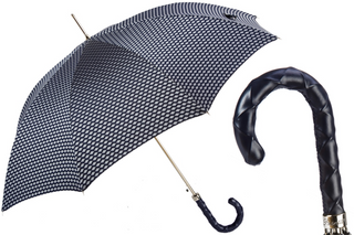 Luxury leather twisted handle handmade Italian men's rain umbrella front view