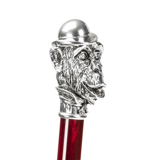 Striped silver monkey handle automatic handmade Italian men's umbrella back view