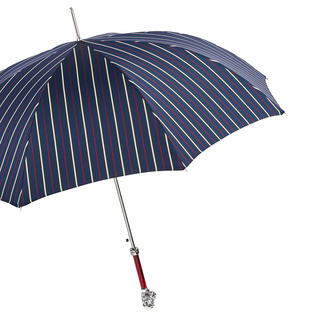 Striped silver monkey handle automatic handmade Italian men's umbrella side view