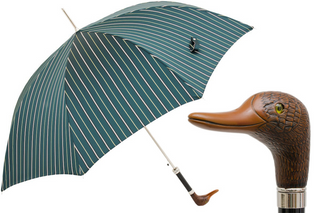 Striped duck handle gift box handmade Italian men's umbrella front view