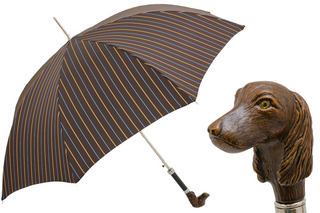 Striped automatic dog handle water-resistant handmade Italian umbrella front view