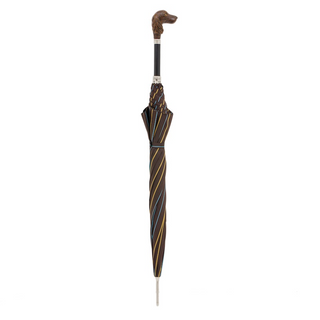 Striped automatic dog handle water-resistant handmade Italian umbrella close-up