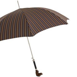 Striped automatic dog handle water-resistant handmade Italian umbrella side view