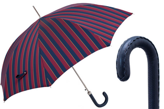 Classic navy leather handle durable handmade Italian men's umbrella front view