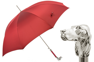 Red silver hound handle automatic handmade Italian luxury gift umbrella front view