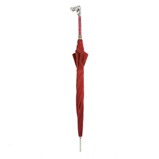 Red silver hound handle automatic handmade Italian luxury gift umbrella top view