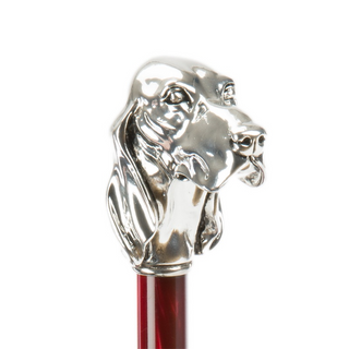 Red silver hound handle automatic handmade Italian luxury gift umbrella close-up